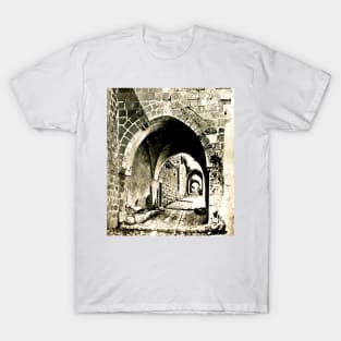 Gothic arch with medieval urban walkway T-Shirt